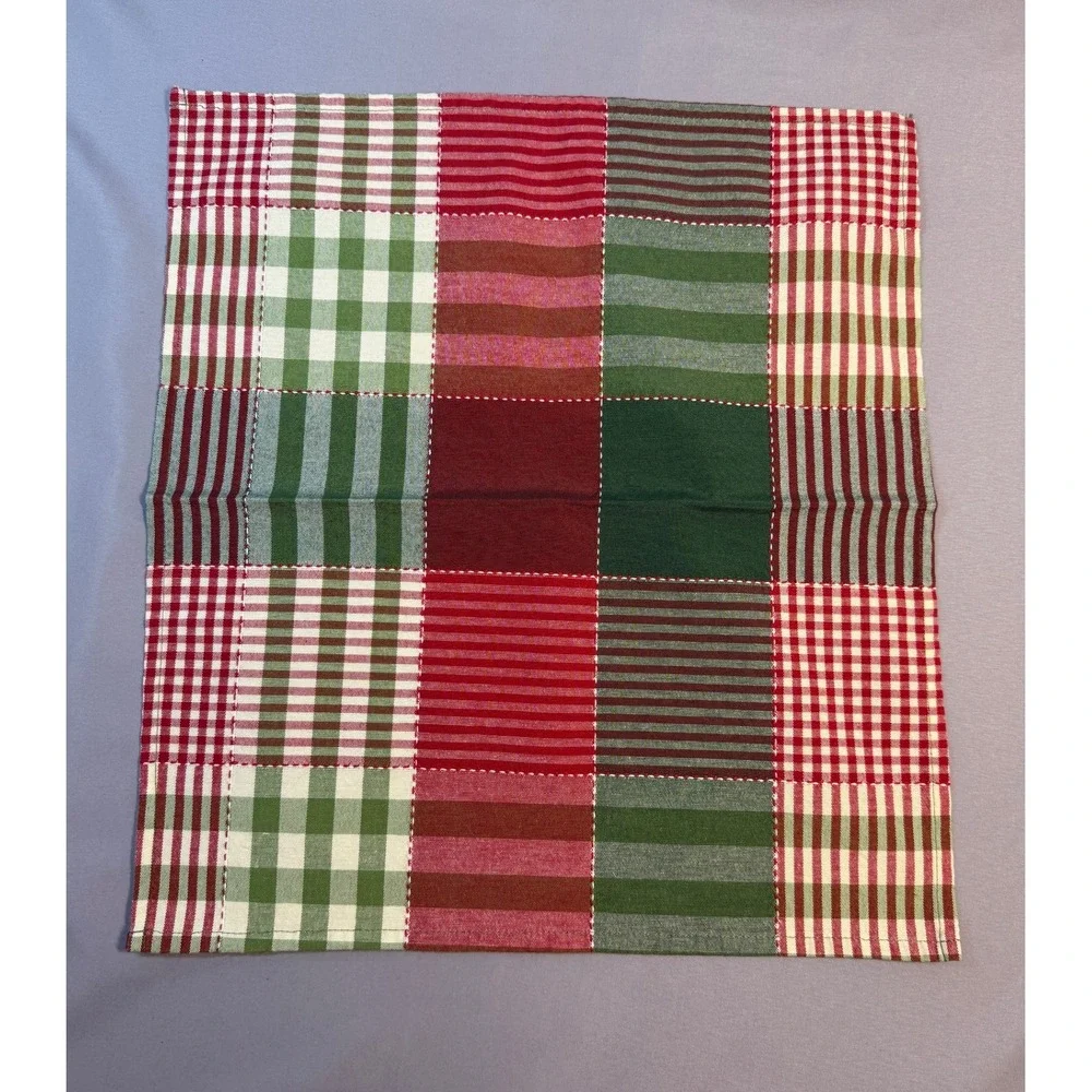 Set of 8 Plaid Cloth Napkins Christmas‎ Holiday Green Red Festive Country Chic